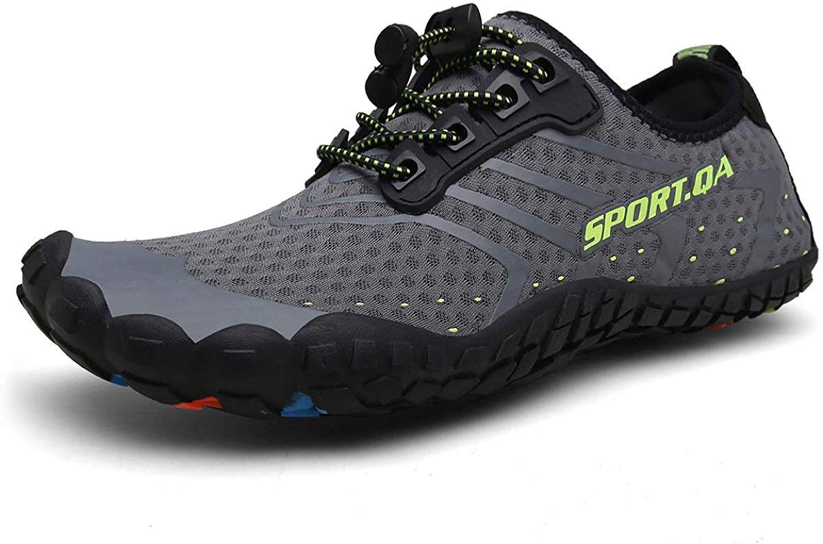 Mens Womens Water Shoes, Quick-Dry Lightweight Barefoot Wide Feet Toe Solid Drainage Sole Aqua Sock for Kayaking, Boating, Hiking, Surfing, Swiming, Diving, Beach Walking, Yoga,10 Women/8.5 Men,Grey