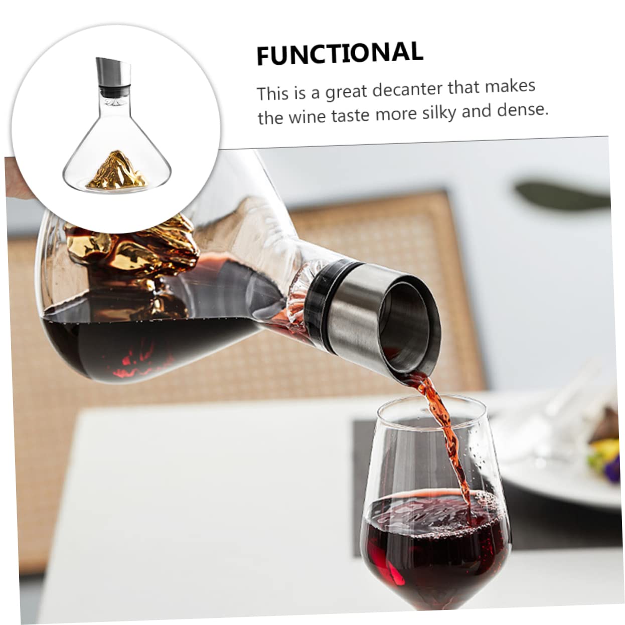 GLEAVI Decantador de Vino de Diseño Elegante y Simple Boca Inclinada para Fácil Vertido para Banquetes Restaurantes y Hogar