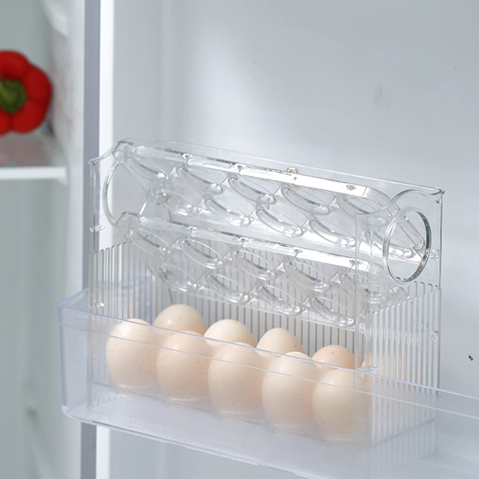 Cubo de Huevos para refrigerador Soporte para Huevos para refrigerador Puerta de Nevera abatible de 3 Capas Bandeja de Almacenamiento de Huevos Contenedor Ahorro de Espacio Estante Organizador