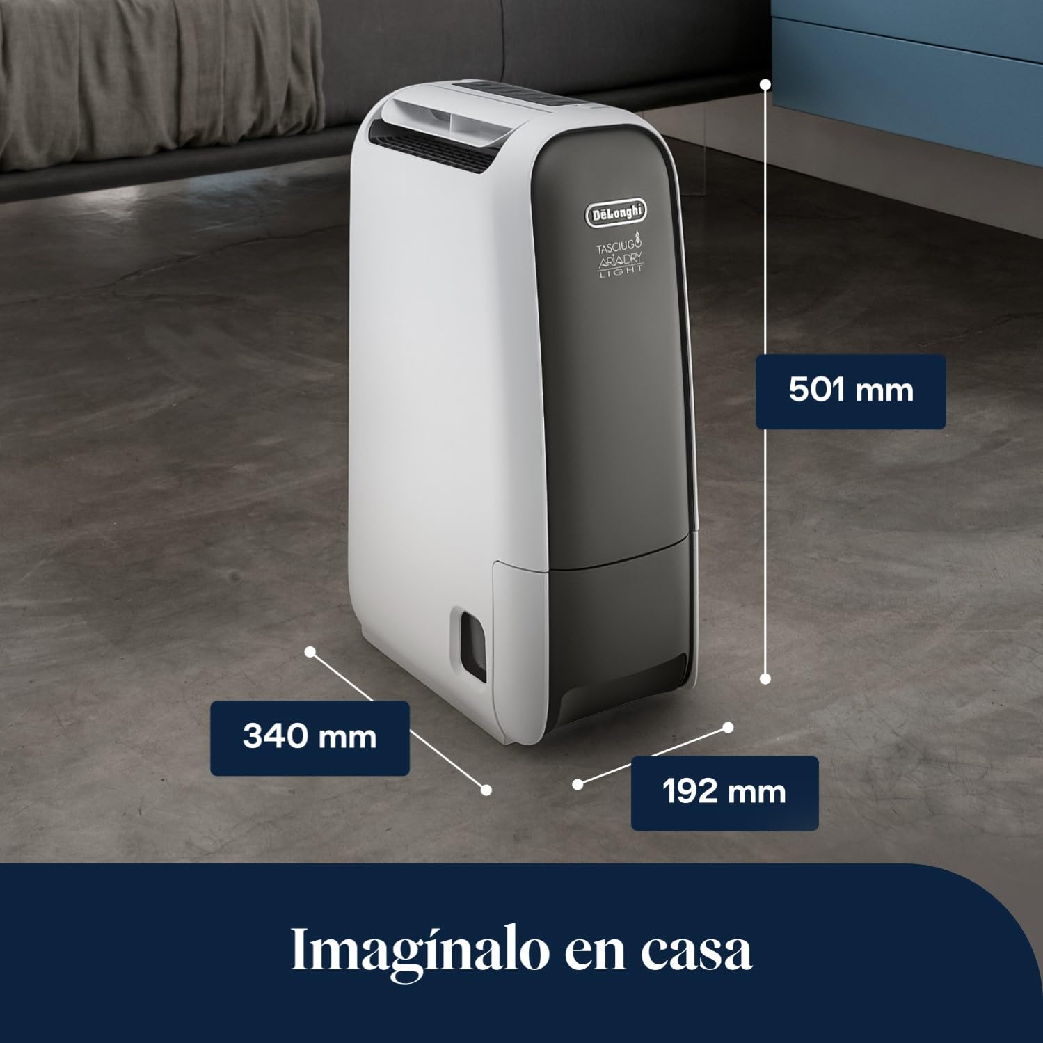 De’Longhi Tasciugo AriaDry Light - Deshumidificador portátil con tecnología Zeolite e ionizador, Elimina hasta 6 L/día, seca la ropa, anti-moho y silencioso, Función swing y temporizador, Gris (DNS65)