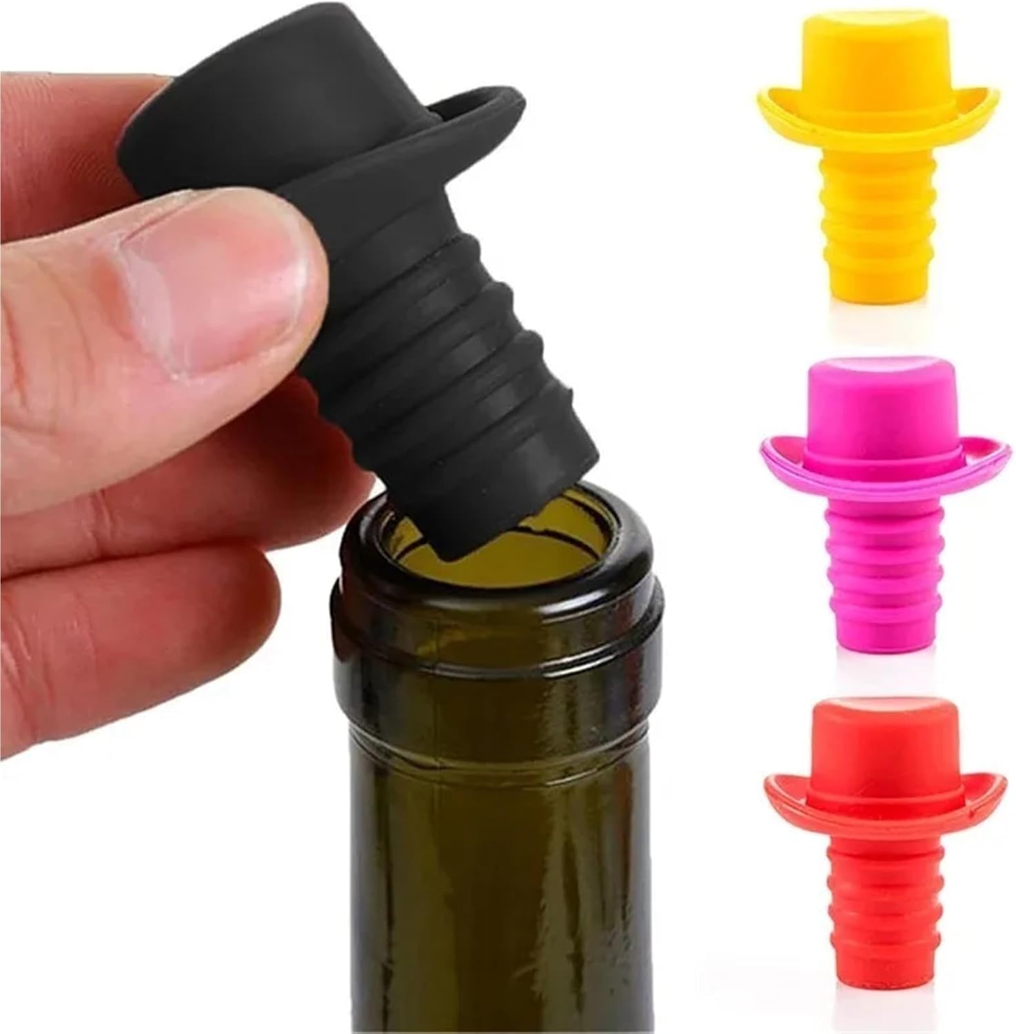 Silicone bottle stopper bottle cap wine cork wine pourer stopper silicone bottle cap cute top hat preservation gel cork strip Pour Spouts for Liquor Bottles(5pcs mix)