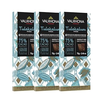 Valrhona Premium Dark Chocolate TULAKALUM 75% Cacao Tasting Bars-Single Origin Belize Gourmet French Chocolate Perfect for Baking & Frostings, Cookies, Cakes, Brownies. Kosher, 70g Pack of 3
