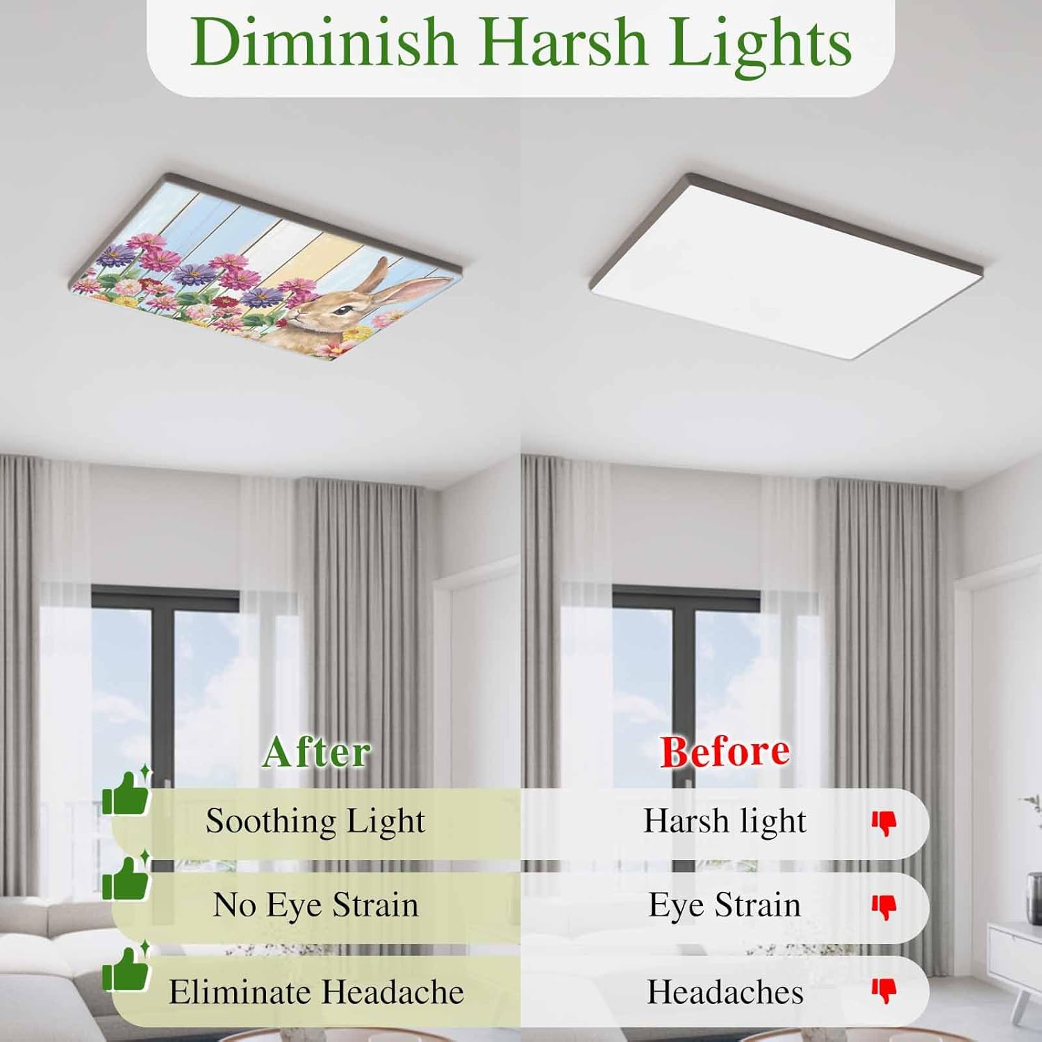 2x4 ft Fluorescent Light Cover for Ceiling Spring Easter Bunny Magnetic Light Filters, Farm Floral on Blue Wood Board Ceiling Lampshades for Home School Office 4Pcs