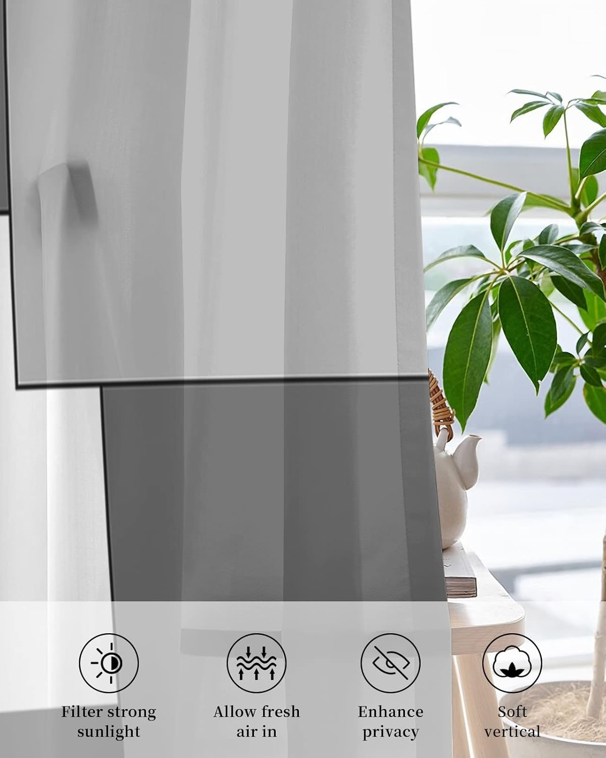 Abstract Art Sheer Curtains 54 Inch Length 2 Panels, Grommet Kitchen Curtains Sheer Window Curtain for Living Room Bedroom Light & Airy Privacy Drapes Black Gray White Color Block 84x54in