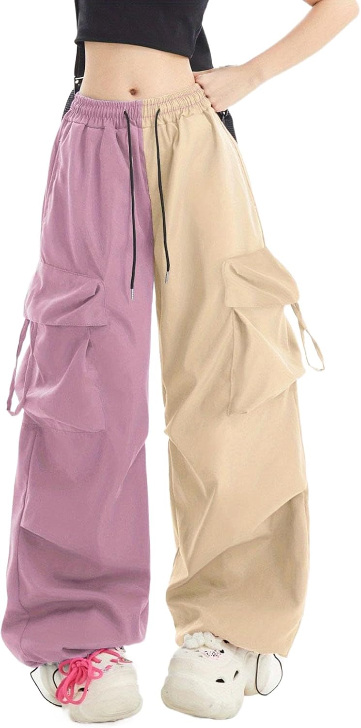 Skateboard Frog Women Y2K Baggy Streetwear Hip Hop Parachute Pants Lightweight Wide Leg Drawstring Cargo Pants Dance