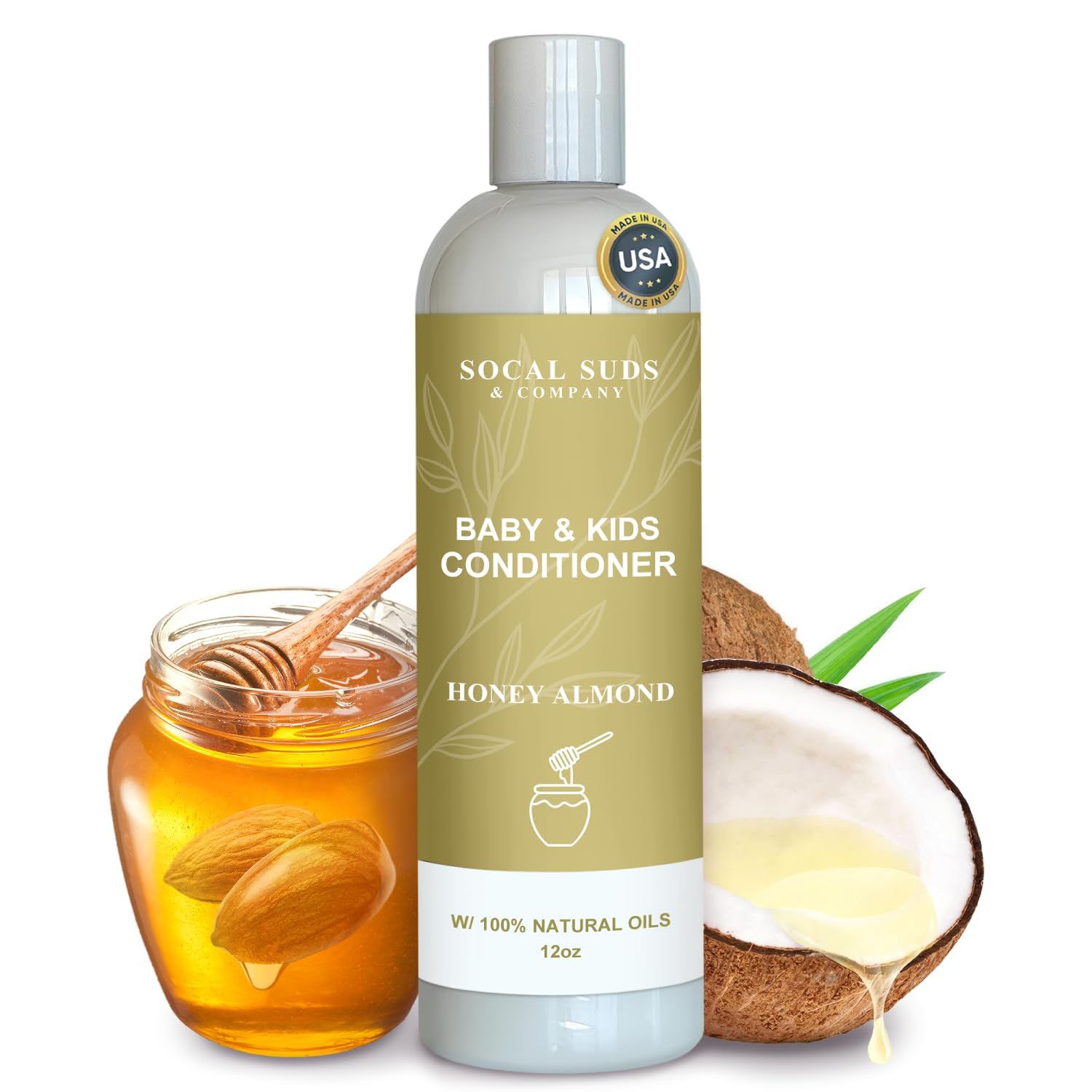 SoCal Suds & Company Organic Baby & Kids Conditioner – Moisturizing Formula with Natural Honey Almond Scent, Gentle & Nourishing, All Hair Types,