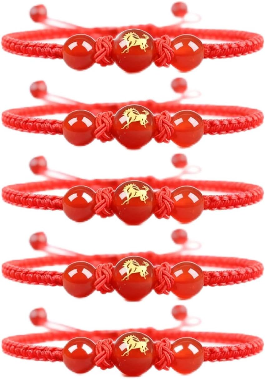 LIU JUN 2026 New Year Of Horse Bracelet, Chinese Zodiac Animal Good Luck Red String Braided Bracelets Adjustable Lucky Feng Shui Gifts Jewelry For Women
