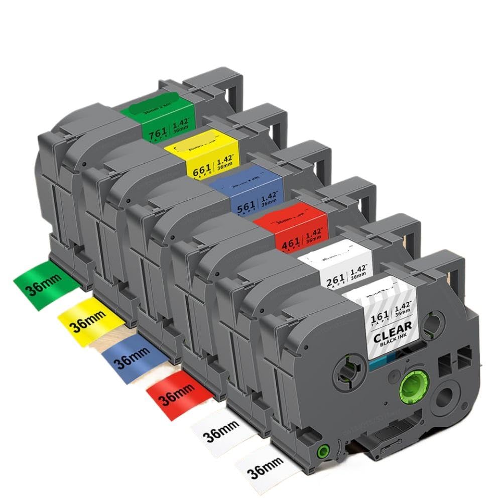 Ruban de Cassette de remplacement 36mm, 5PK ~ 6PK, Compatible avec TZe261 TZe161, Compatible avec l'étiqueteuse PT PT-3600(6PK Label Tape)