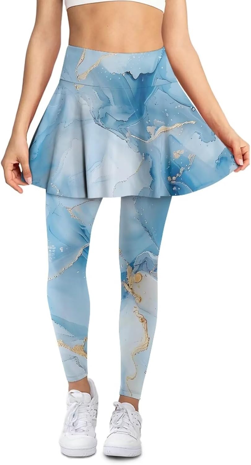 Skirted Leggings for Women with Pockets Tennis Golf Skorts Gym Yoga Legging with Skirts Plus Size XS-3XL