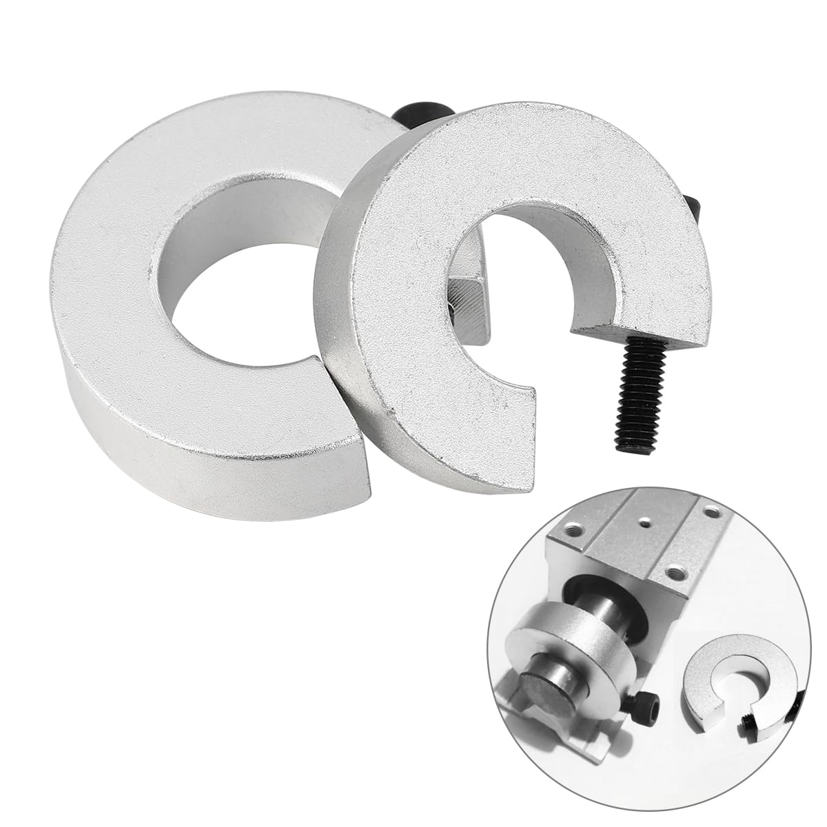 VILLCASE 8 pcs SBR Linear Rail Stop Collars, Aluminum Alloy Shaft Limit Fixing Rings, 3.5X3.5CM Tool Stop Cnc Shaft Collar Linear Rail Stop Collar Silver - SBR16 + SBR20