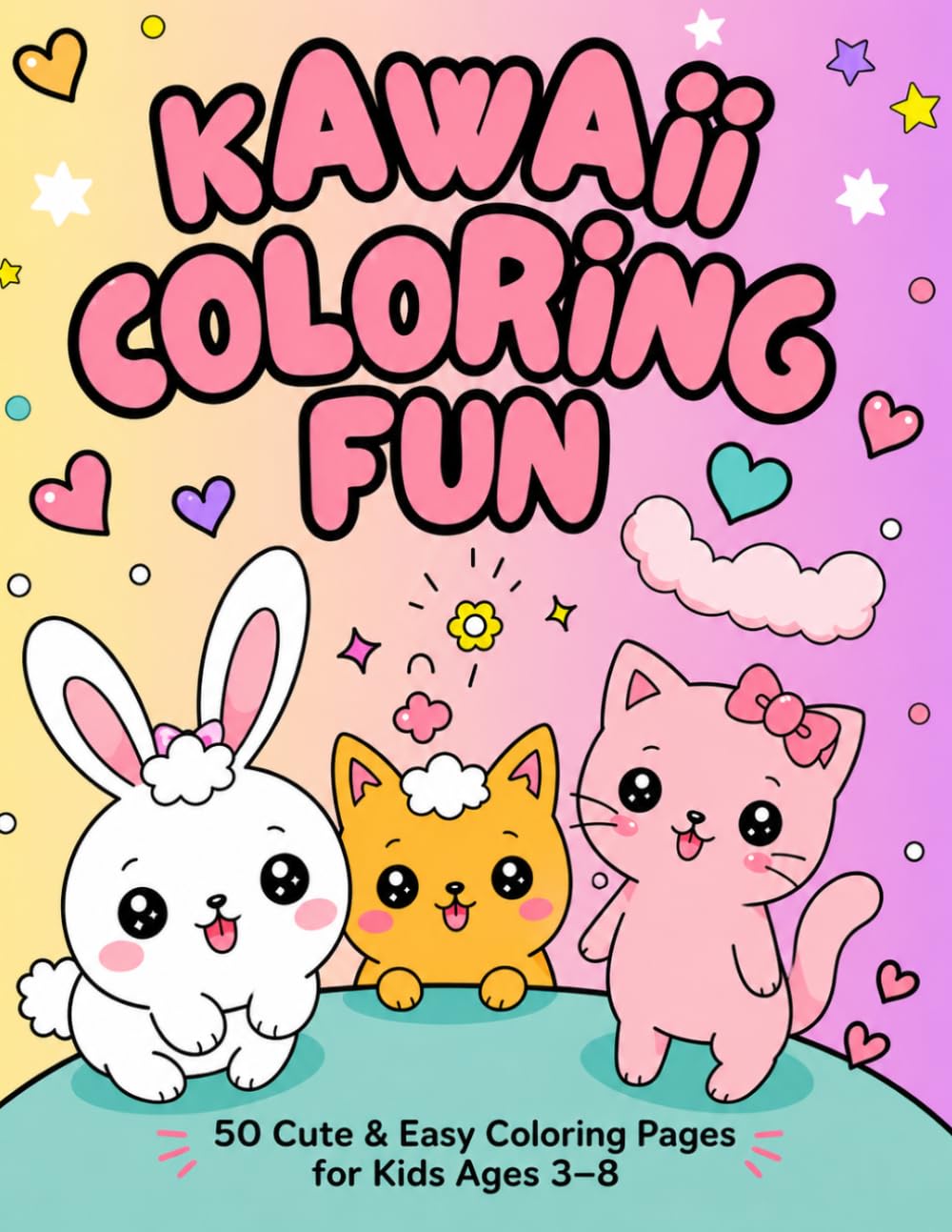 Kawaii Coloring Fun: 50 Cute and Easy Coloring Pages for Kids Ages 3-8 | Adorable Animals, Sweet Adventures, and Kawaii Fun