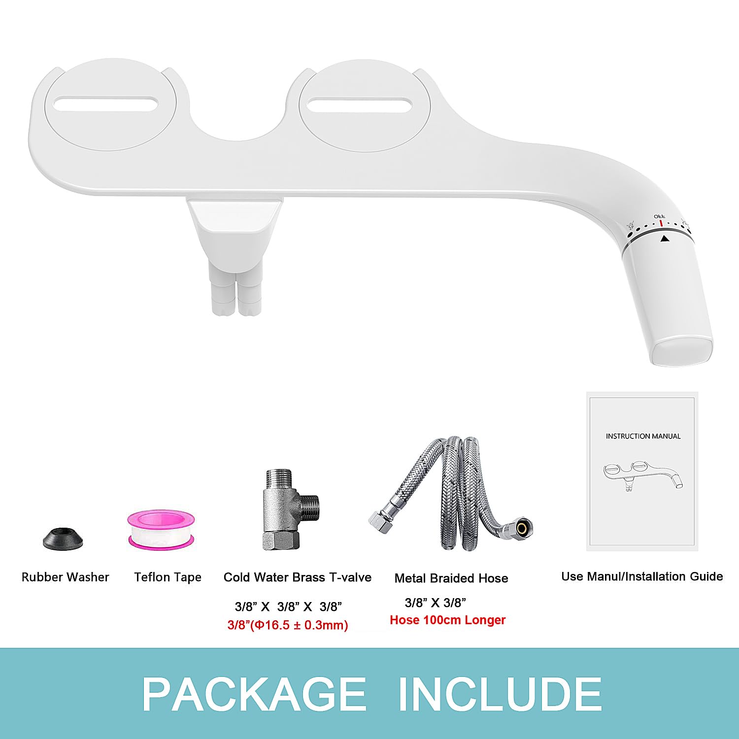 Bidet Insert for Toile lewy – WITHLENT ultracienki bidet ręczny do toalety z podwójną dyszą, nakładka na toaletę, do czyszczenia przodu i z tyłu, do toalety, prysznica, taharet, biały