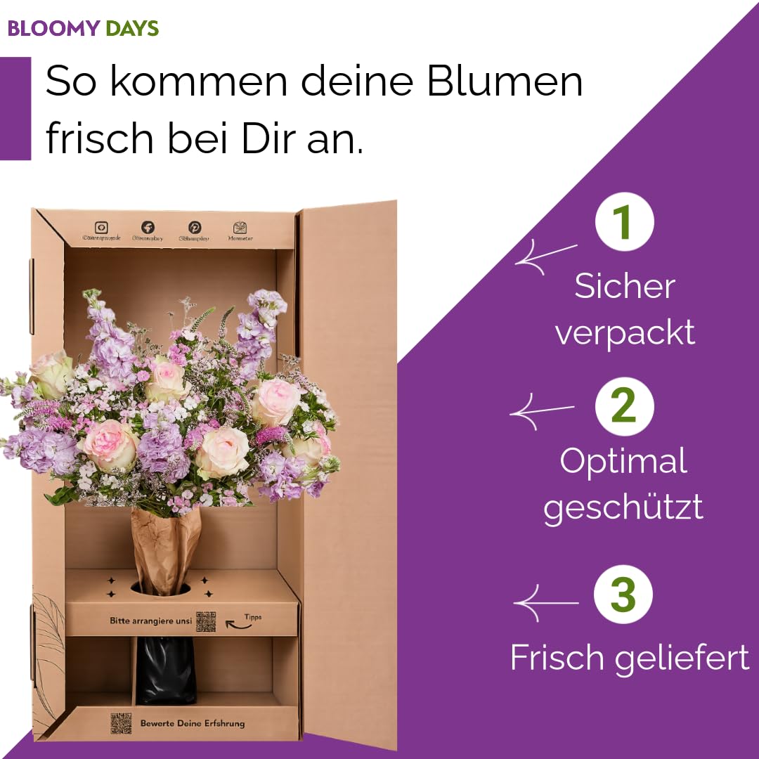 BLOOMY DAYS Blumenstrauß "Wolkenpoesie" in RosaViolett, mit Nelken, Rosen und Schleierkraut, 7-Tage-Frischegarantie, Floristen-Qualität, das perfekte Geschenk bestellen