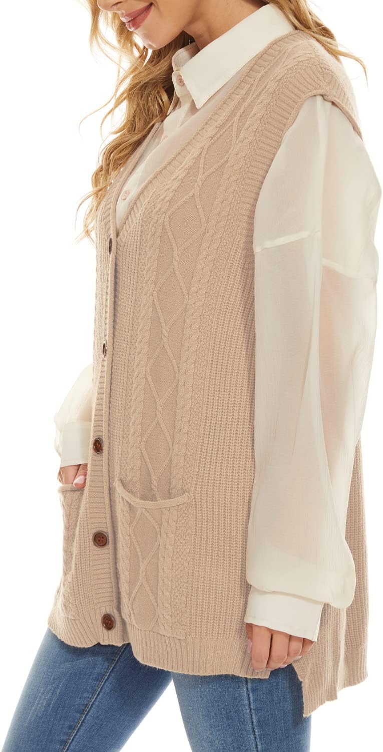 Hyipels Women's Sweater Vest,Long Cable Loose Knitted Sleeveless V Neck Casual Sweaters Tank Top S~XL - Image 4