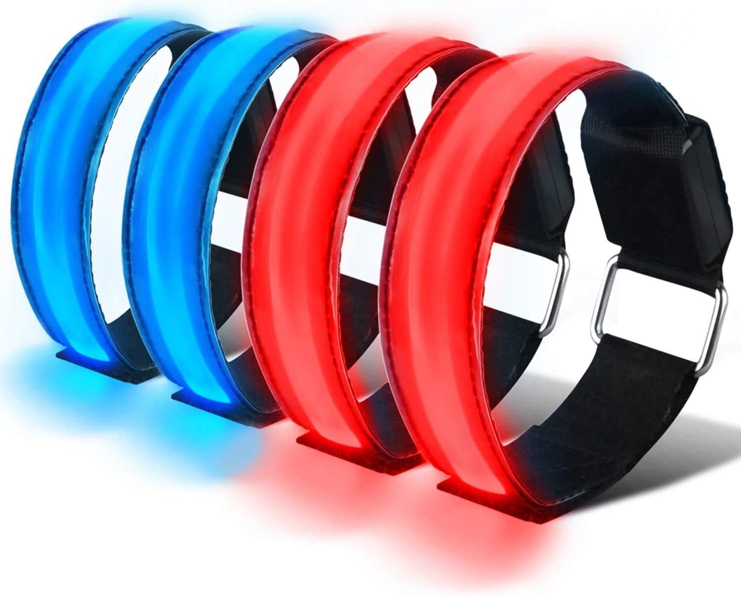 LED Armband, 4-Pack Glow Bracelets Safety Light-Up Sports Wristband Ankle Reflective Strips with Ultra Bright LED for Running, Jogging, Outdoor Exercise & Activities, Dog Walking at Night