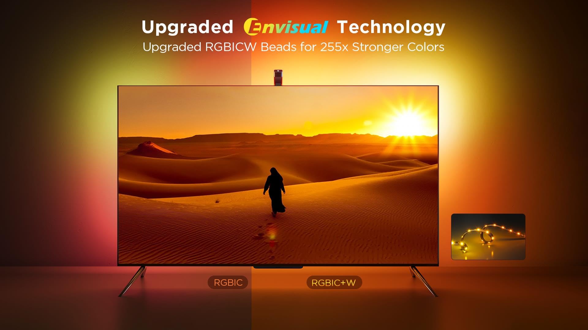 Govee Envisual Led 3 Lite TV Backway LED Tira de iluminación ambiental TV sincronización de color compatible con televisores de 75 a 85 pulgadas