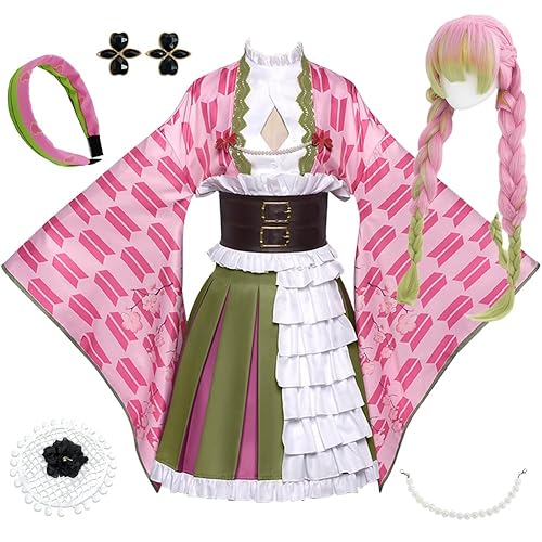 AQWGVM Kanroji Mitsuri Costume Uniform Pink Dress Full Set For Women Party Suit - Pink Wig - Medium