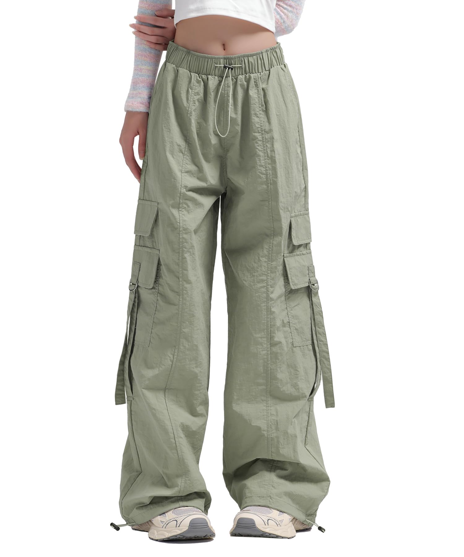 Bakyarder Women Y2K Cargo Pants Wide Leg Baggy Pants Lightweight Hip Hop Pants Streetwear with Drawstring