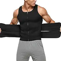 Cinta Colete Modelador Masculino com Zíper, Efeito Sauna, 2 Faixas de Compressão, Corretor Postural, Preto, Tamanho G