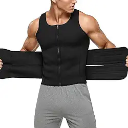 Cinta Colete Modelador Masculino com Zíper, Efeito Sauna, 2 Faixas de Compressão, Corretor Postural, Preto, Tamanho G