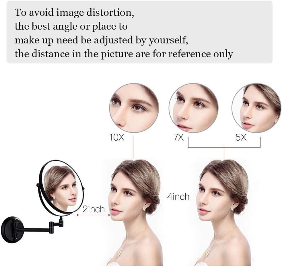 Makeup Mirror 8 Inch Wall Mounted Makeup Mirror 1X/ 10X Magnifying, Double Sided 360° Swivel Extendable Shaving Cosmetic Mirror Round Vanity Mirror for Bathroom Hotels
