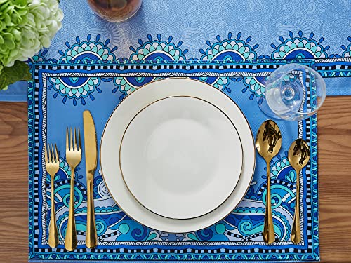 Mykonos Blue Paisley Placemats For Dining Table Set Of 6, Reversable & Heat-Resistant Non-Slip Place Mats For Kitchen Table Mats 13 X 19 Inch, Great For Spring Summer Decorations, Picnics And Parties #TOP3