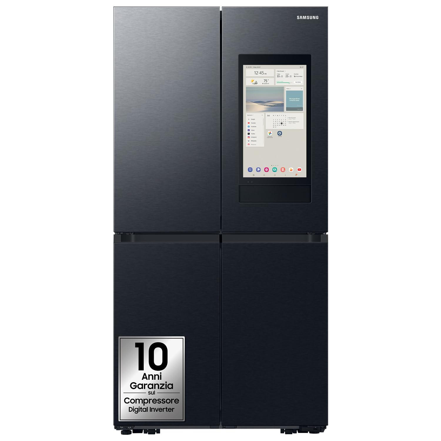 Samsung Frigorifero a 4 Porte Family Hub AI RF65DG9H0EB1/​EF, Con AI Vision Inside, Wifi+​AI Energy Mode, Beverage Center, Metal Back, 636 L, LxAxP: 91,​2 x 183 x 72,​3 cm, Antracite