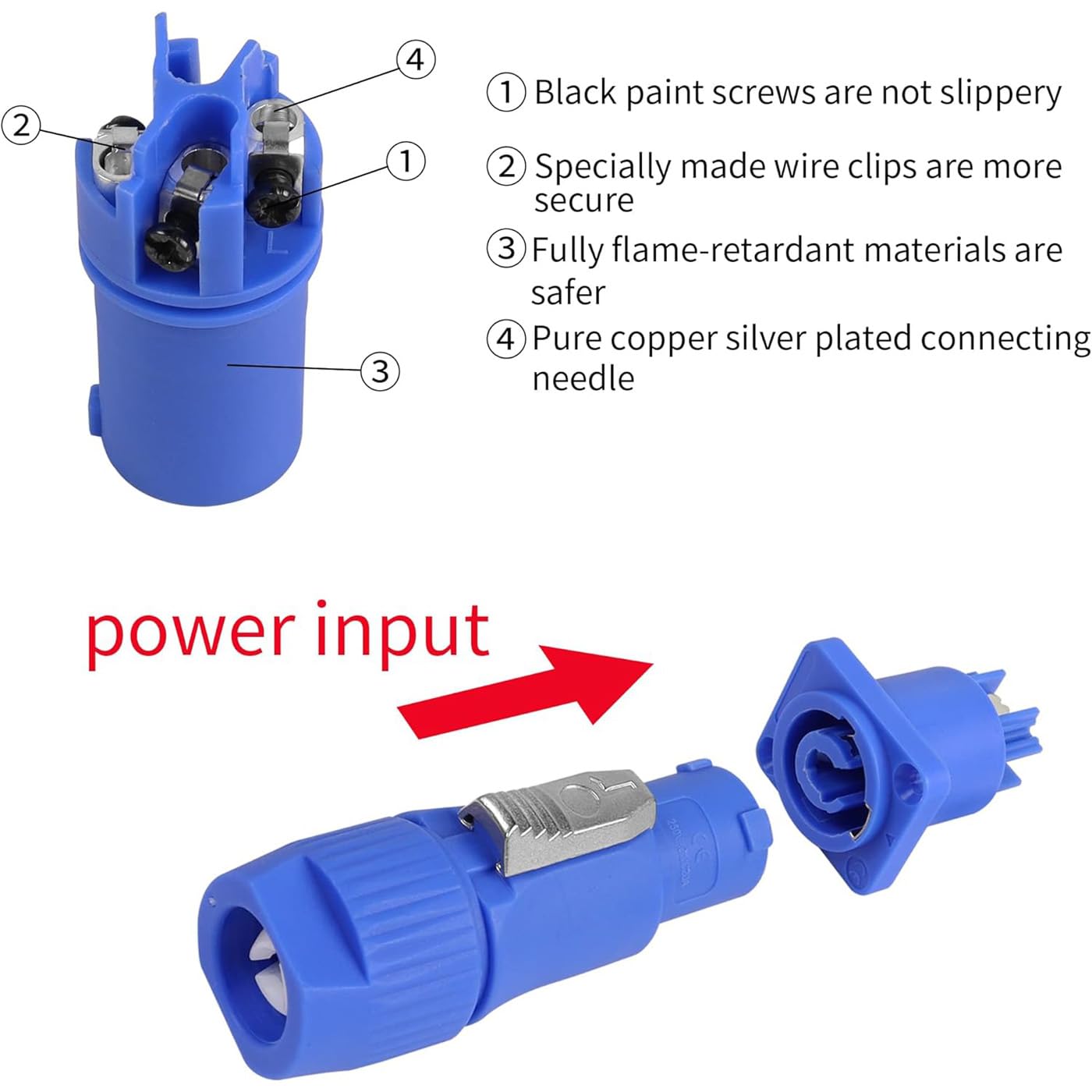 DUTTY 4 Pcs Connecteur Powercon 3 Pin 20A – Prise Mâle/Femelle NAC3MPA NAC3FCA Pour Amplificateur, Éclairage Scène, Haut-Parleur – Verrouillable 250V 20A