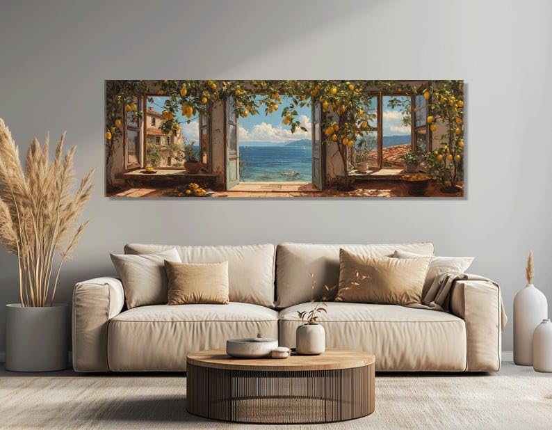 Tableau sur toile vue méditerranéenne idéal pour illuminer votre salon 40x120cm