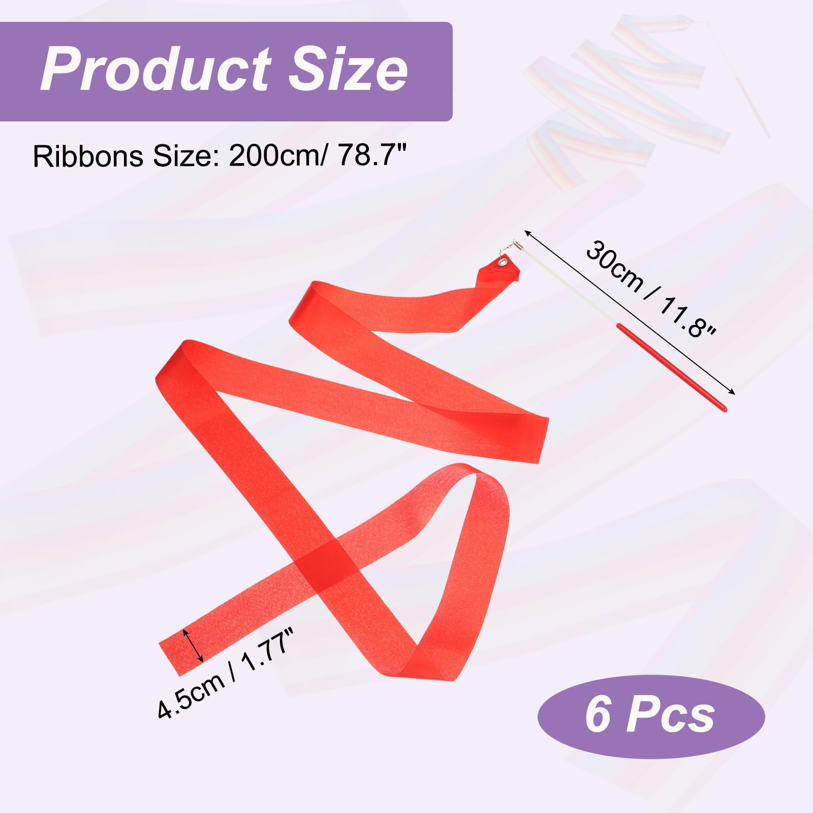 PATIKIL Dance Ribbons, 6 Pack 78.7 Inch Gymnastics Dance Streamers with Non-Slip Wand Dance Flags for Gifts Dancing - Image 2