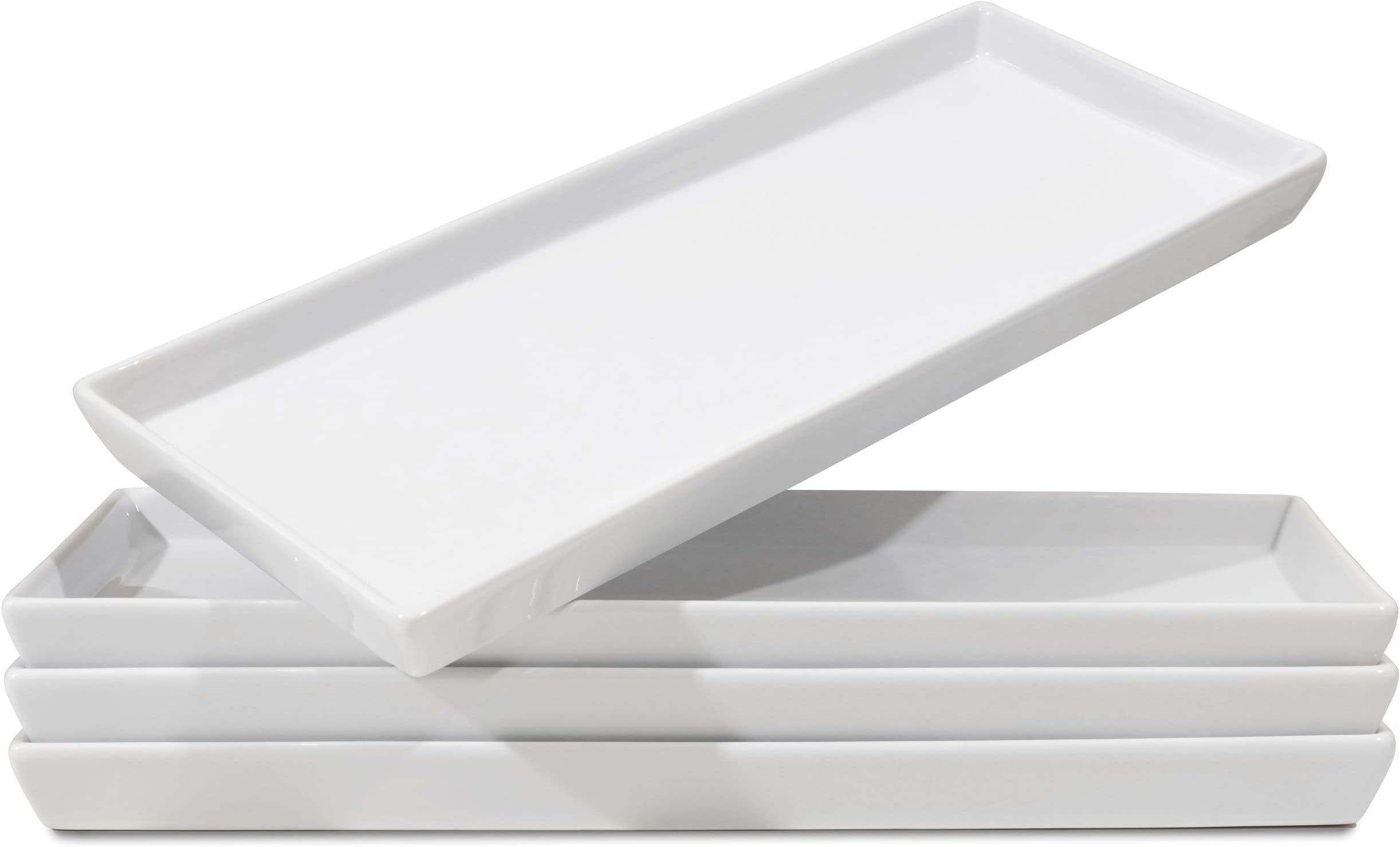 Home Beets White Ceramic Serving Platters (14 x 6 Inch Rectangle Plates) Serving Dishes for Entertaining, Food, Appetizers, Desserts, Cheese Board, Charcuterie, Sushi - Set of 4 Party Serving Trays