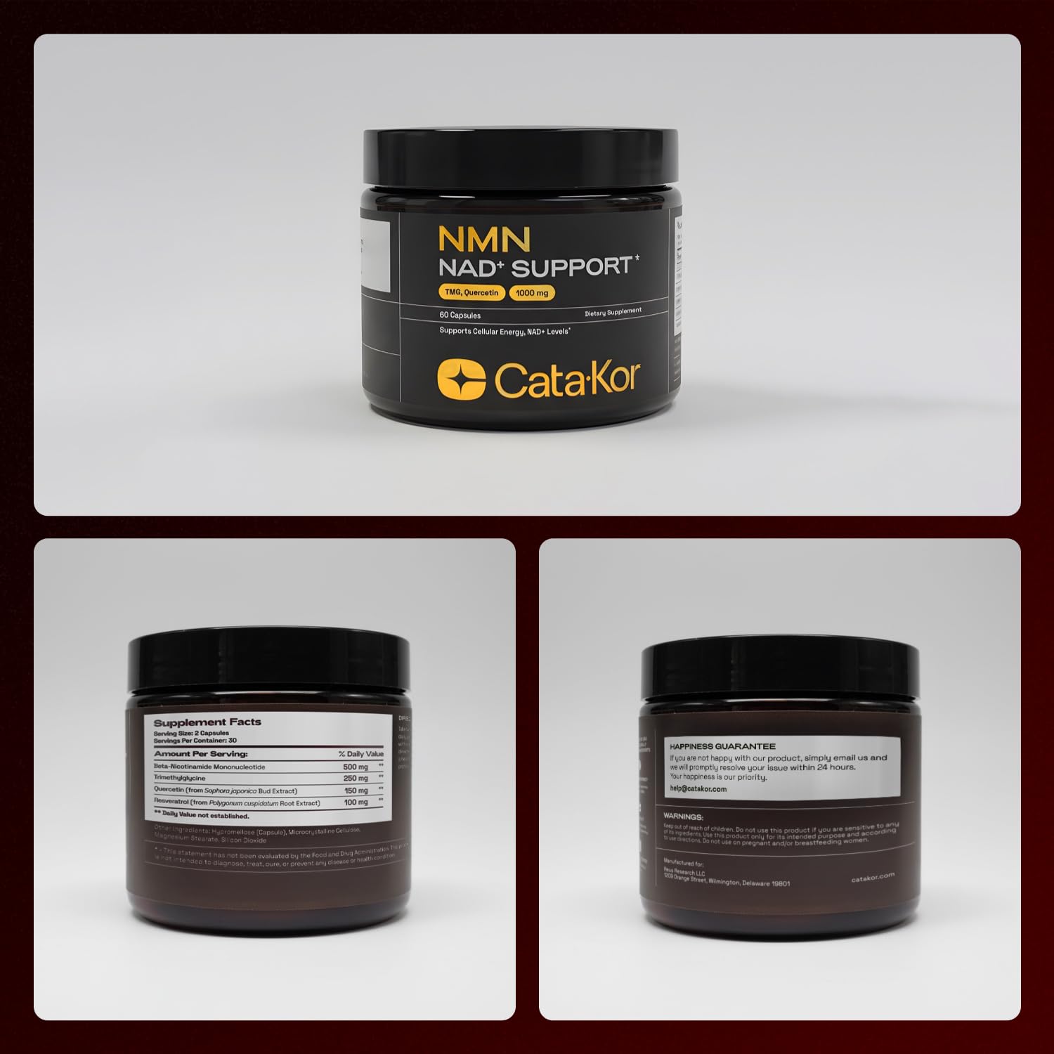 NMN Supplement 1000mg – 4-in-1 NAD Supplement with Quercetin | TMG | Resveratrol – NMNH Alternative – Supports Cellular Energy & NAD+ Levels – 60 Capsules – Third-Party Tested (1 Pack)