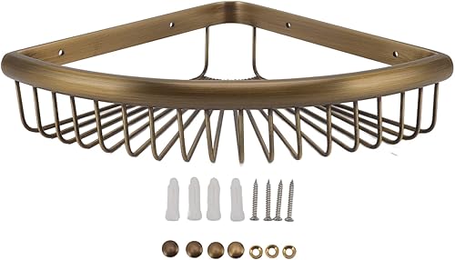 Corner Shower Shelves, Vintage Brass Triangular Corner ShowerCaddy Storage Rack Organizer with Screws for Dorm Toilet Bathroom Kitchen