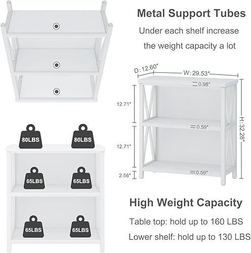 Miniatura 2 de FATORRI Estantería pequeña para espacios pequeños, estantería baja rústica corta, moderna de madera y metal, para sala de estar, pasillo (roble