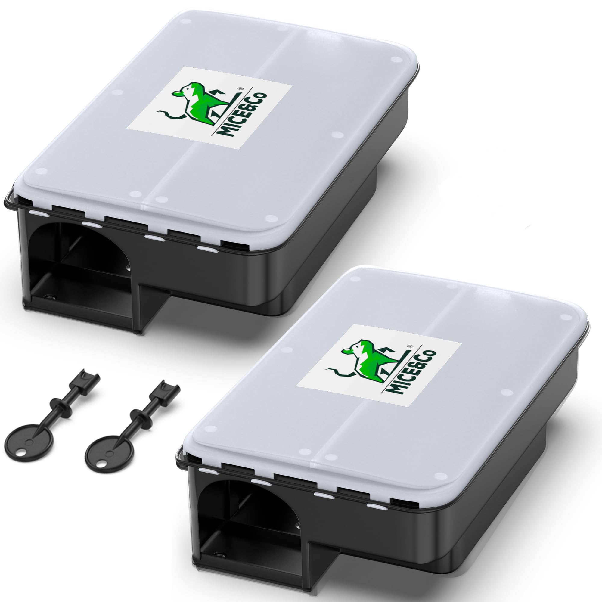 2X Mouse and Rat Trap with Clear Lid - Safe Mice Bait Box for Children and Animals - Rodent Station Indoor Outdoor Reusable