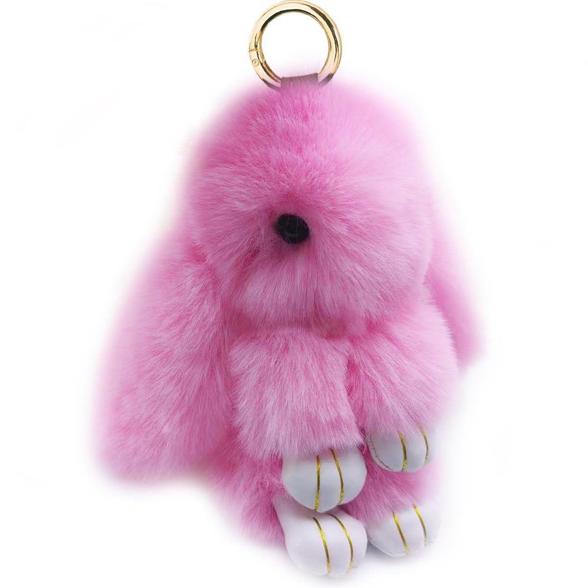 Bunny Keychain Soft Fluffy Rabbit Keychain 7in Handmade Cute Colorful Rabbit Fur Pom Pom Key Rings for Women