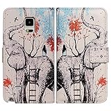Bfun Packing Elephant Flower Card Slot Wallet Leather Cover Case for Samsung Galaxy Note 4