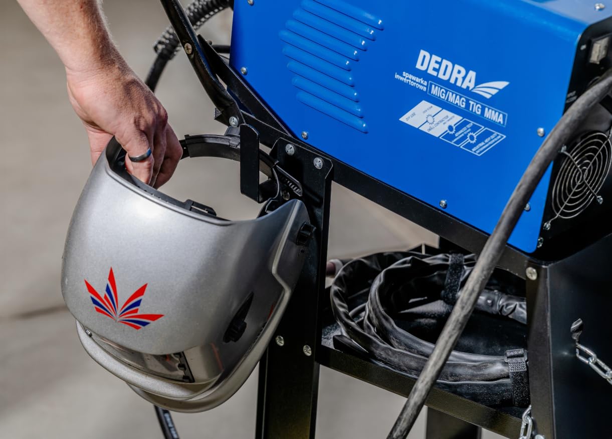 DEDRA Schweißwagen mit Flaschenablage, Bequeme Transporträder, Gasflaschenfach mit Sicherung, Vier Ablageflächen, Zwei Haken für Kabel und Schweißgriffe, maximalen Traglast von 60 kg