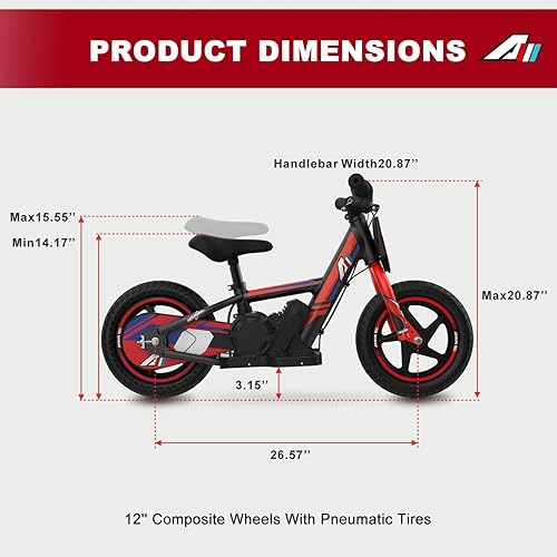 Miniatura 6 de Motocicleta eléctrica ligera para niños, motocicleta eléctrica de 150250 W de hasta 1012 MPH, batería desmontable de 24 V, bicicleta de equilibrio