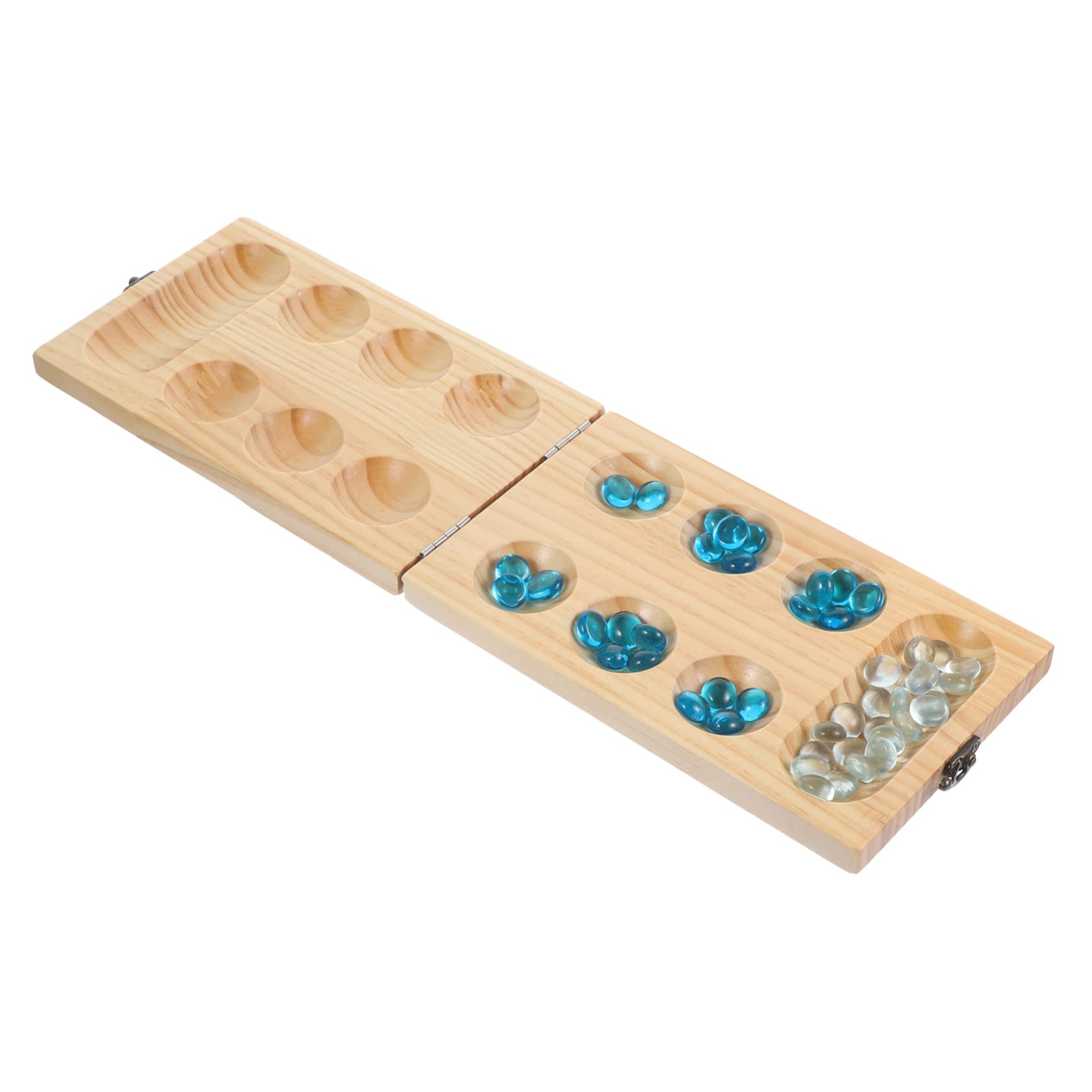 Foldable Wooden Mancala Board Game with 48 Glass Beads - Educational Strategy Toy for Kids and Adults, for Home Use