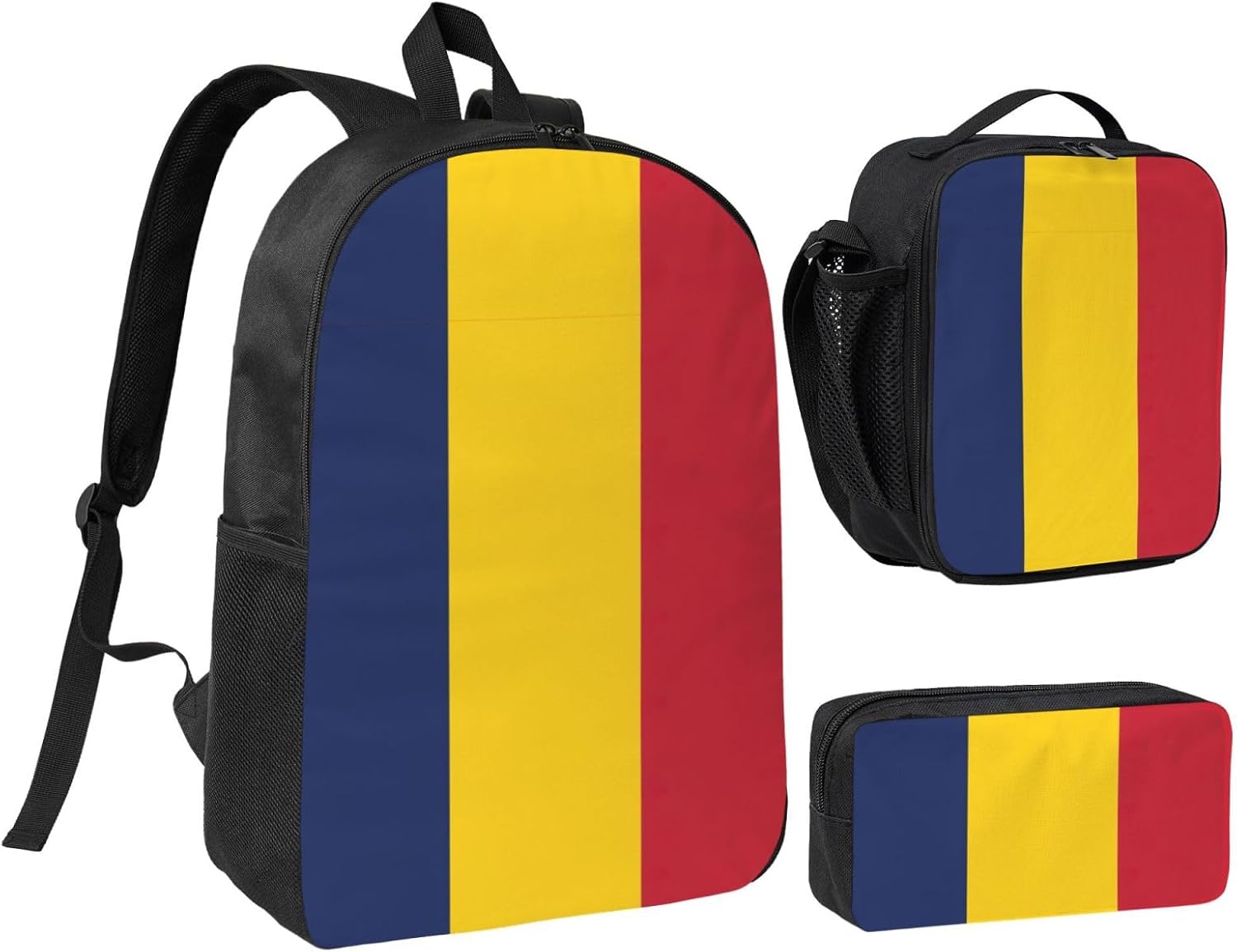 Flag of Chad print 3 Piece Backpack Bags with Lunch Box Pencil Case Set for Travel Work Camping Unisex