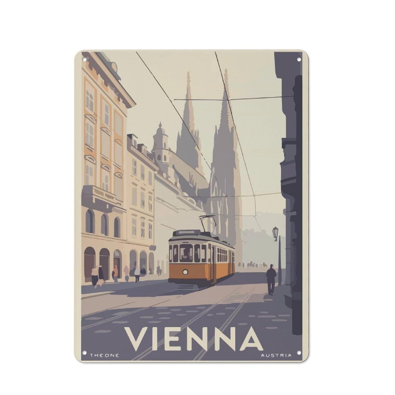 Junmoney Vienna Austria Travel Metal Wall Decor Sign, Small Wall Accent For Seasonal Kitchen, Dining Room Or Entrance, 40X30cm