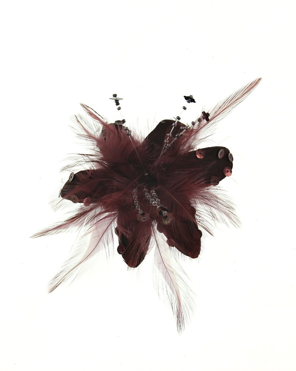 Zac's Alter Ego Girls Brown Fur, Feathers & Sequins Fascinator/Flower On Clip & Brooch Pin