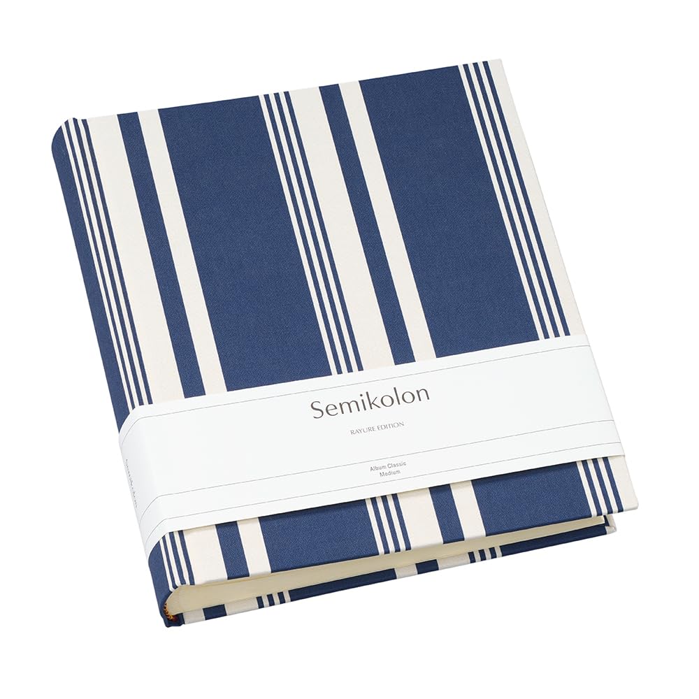 Semikolon 600151 - Álbum de fotos mediano con lino, 21,6 x 25,5 cm, 80 páginas, color crema, para 160 fotos, Rayure Edition Marine/Chamois