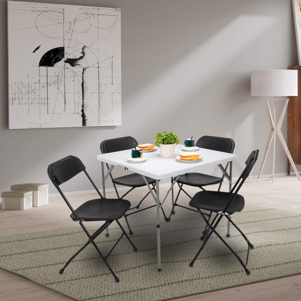 Bonnlo Table de Camping Pliante avec Poignée,Table de Jardin Carrée en Plastique, Extérieure et Intérieure 86 * 86 * 74 cm pour Pique-Nique Jardin Blacon Cuisine Brocante (Blanc)