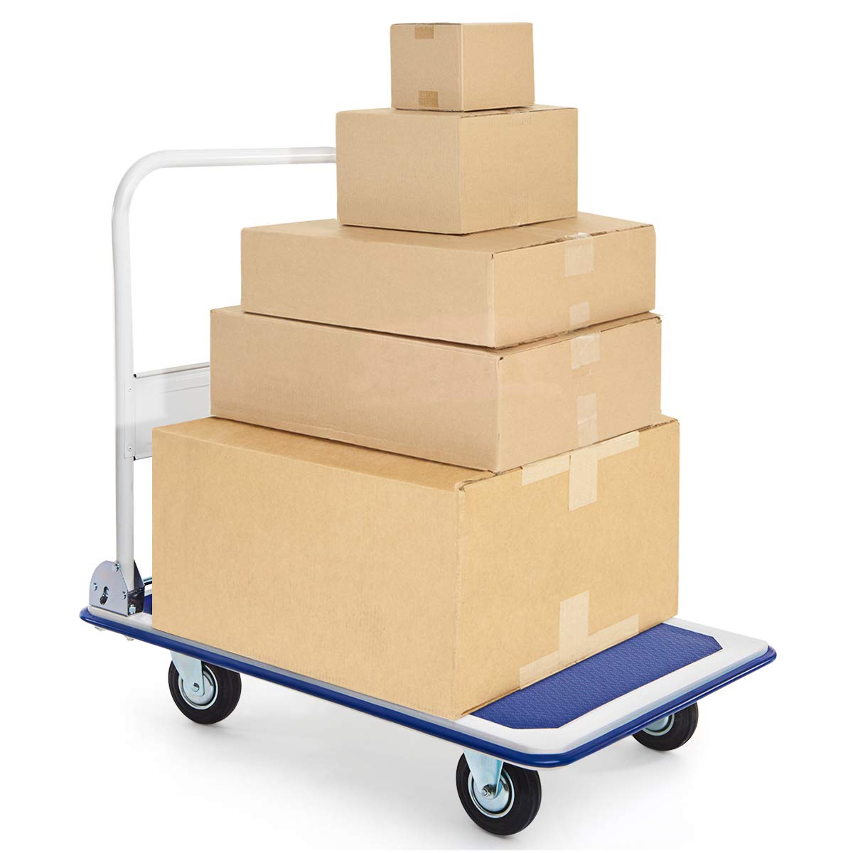 GYMAX Carretilla de Transporte Plegable con Capacidad de hasta 300 kg, 90 x 60 cm, con Revestimiento Antideslizante, Carretilla de Metal, Carro de Plataforma para Casa, Jardín y Supermercado
