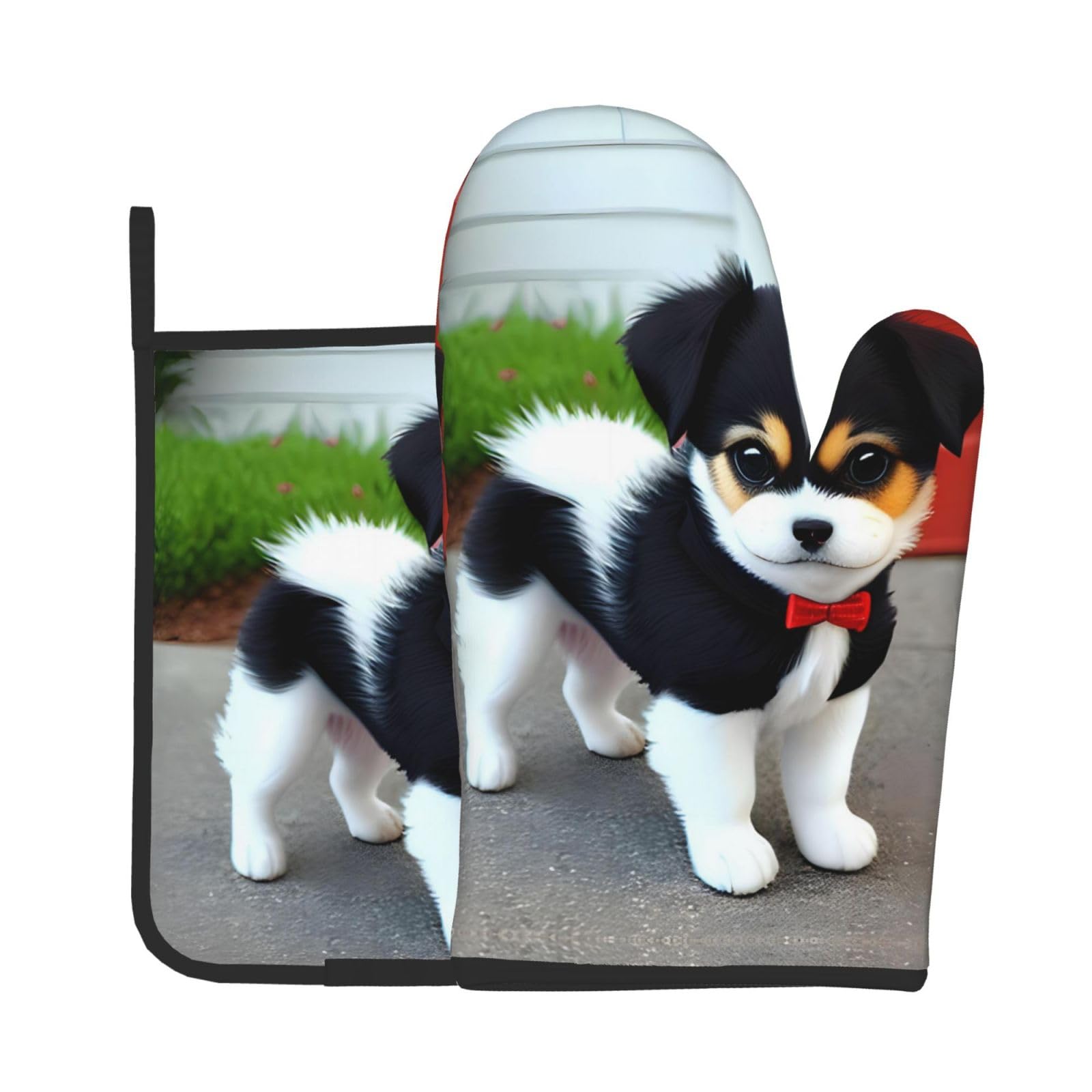 Oven Mitts and Potholders Set of 2 for Kitchen Baking Cooking GrayBlack and White Puppy Thick and Durable