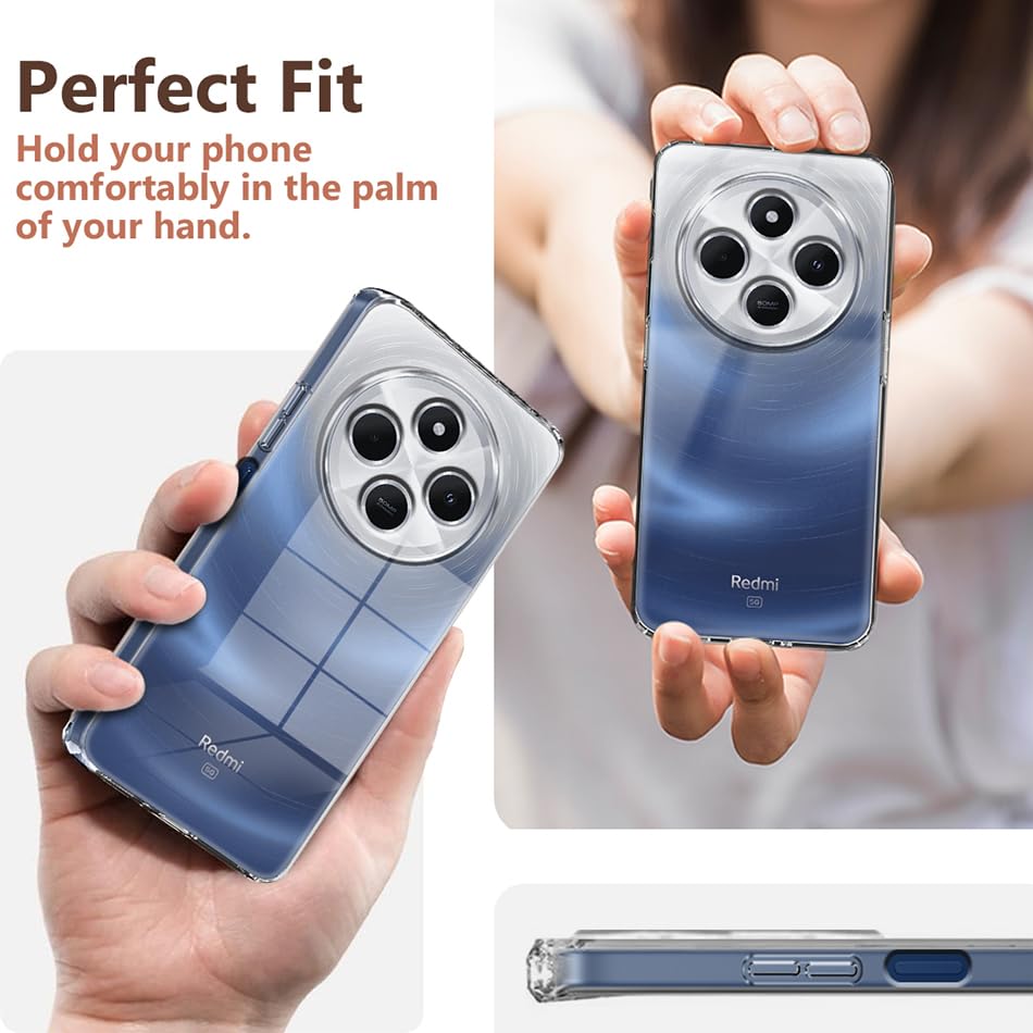 Image of Fashionury Crystal Clear Case for Redmi 14C 5G | Yellowing Resistance | Transparent TPU Silicone | Raised Camera Lips | Slim Transparent Cover