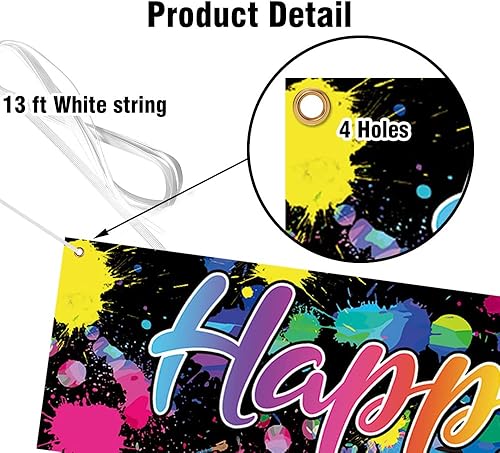 Miniatura 5 de Cartel grande de feliz cumpleaños, colorido neón que brilla en la oscuridad, decoraciones de fiesta de cumpleaños con temática de Let's Glow