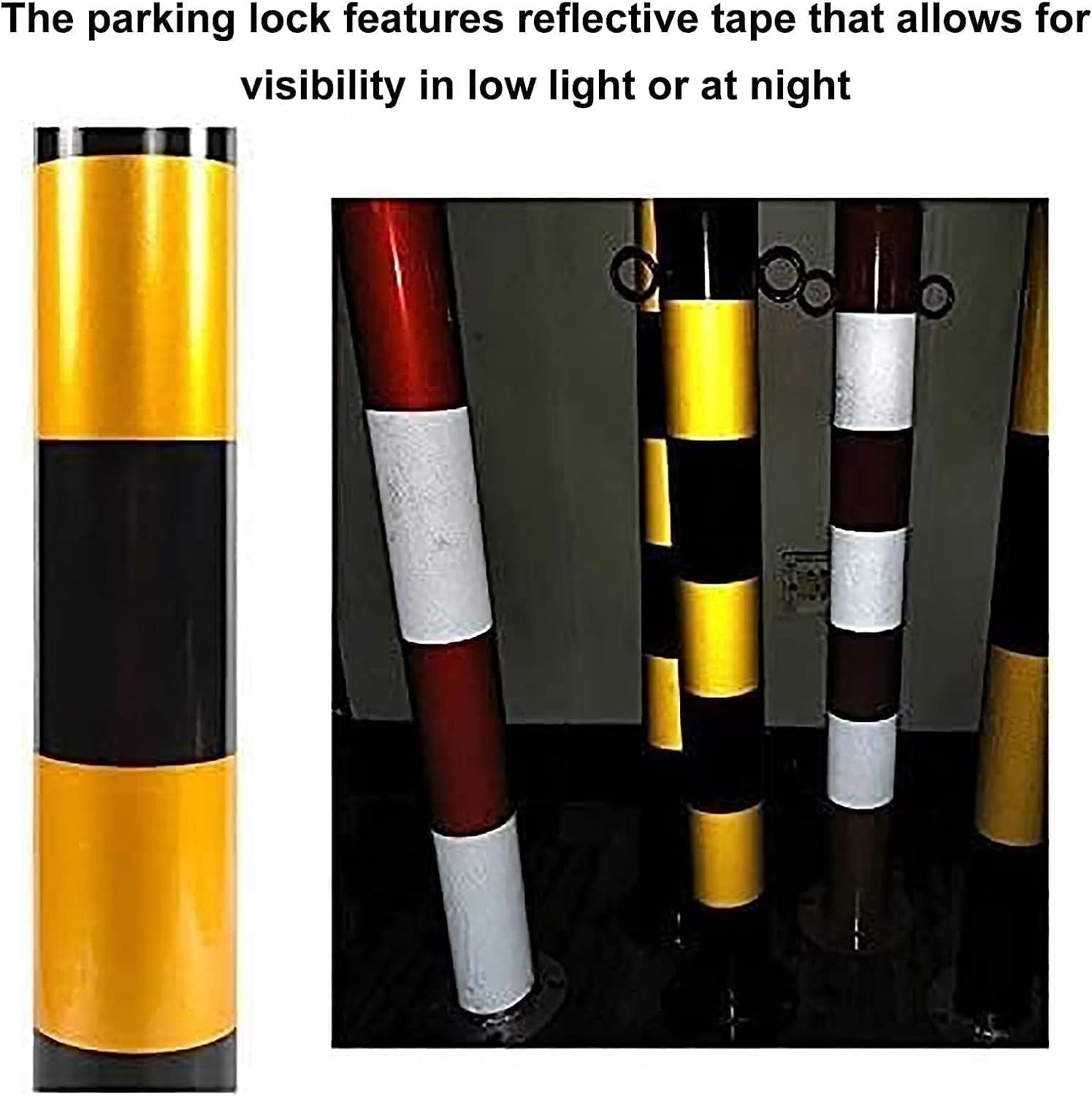 Paletto dissuasore di parcheggio in acciaio, barriera di sicurezza per il controllo del traffico con nastro riflettente, 12 pezzi 76x600x1,5 mm